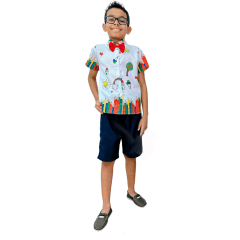 Camisa Infantil Branca Com Botões e Gravatinha Aquarela