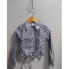 Camisa Meninas Junino Caipira Branca Com Xadrez Azul