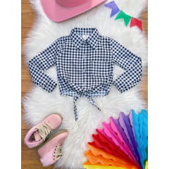 Camisa Meninas Junino Caipira Branca Com Xadrez Azul