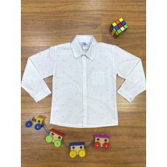 Camisa Social Branca Estampa Coroa Manga Longa Algodão