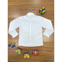 Camisa Social Branca Estampa Coroa Manga Longa Algodão