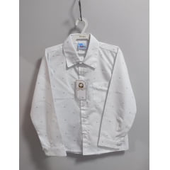 Camisa Social Branca Estampa Coroa Manga Longa Algodão