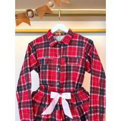 Conjunto Flanela Adulto Junino Camisa e Saia Xadrez Vermelho Colorido