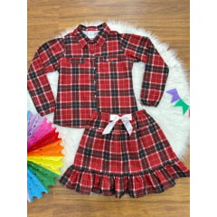 Conjunto Flanela Adulto Junino Camisa e Saia Xadrez Vermelho Colorido