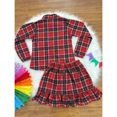 Conjunto Flanela Adulto Junino Camisa e Saia Xadrez Vermelho Colorido