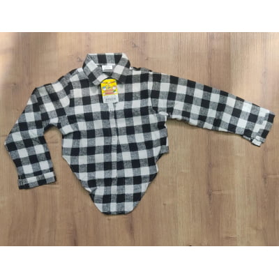 Camisete e Saia Infantil de Flanela Xadrez Preto e Branco
