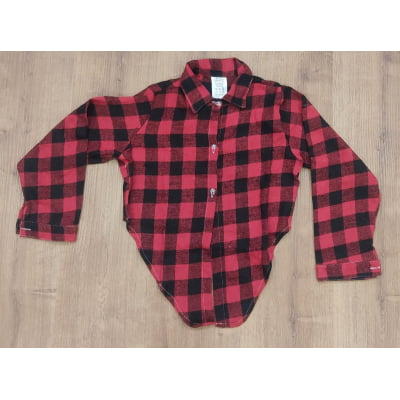 Camisete e Saia Infantil de Flanela Xadrez Vermelho e Preto