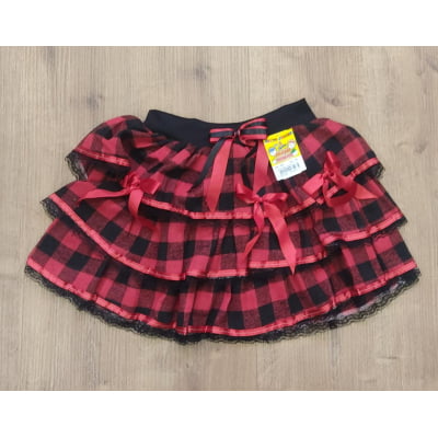 Camisete e Saia Infantil de Flanela Xadrez Vermelho e Preto