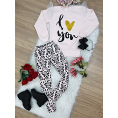 Conjunto Blusa Moletom C/ Calça Legging Rosa Chá