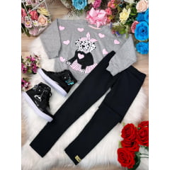 Conjunto de Moletom Blusa Cinza e Calça Legging Preto