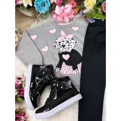 Conjunto de Moletom Blusa Cinza e Calça Legging Preto
