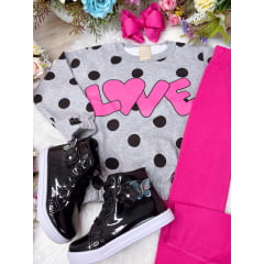 Conjunto de Moletom Blusa Cinza e Calça Pink Love