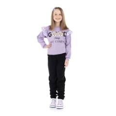 Conjunto de Moletom Blusa e Calça Lilás Meu Ursinho