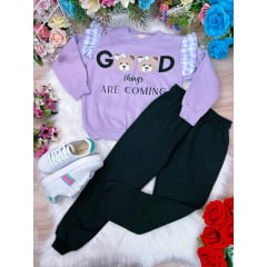 Conjunto de Moletom Blusa e Calça Lilás Meu Ursinho