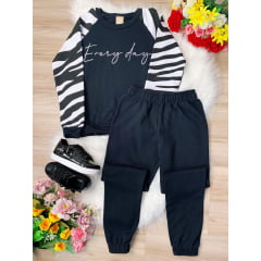 Conjunto de Moletom Blusa e Calça Preto C/ a Manga Listrada