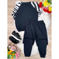 Conjunto de Moletom Blusa e Calça Preto C/ a Manga Listrada