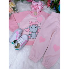 Conjunto de Moletom Blusa e Calça Rosa Meu Elefantinho