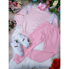 Conjunto de Moletom Blusa e Calça Rosa Meu Ursinho