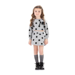 Conjunto de Moletom Blusa e Saia Cinza e Preto