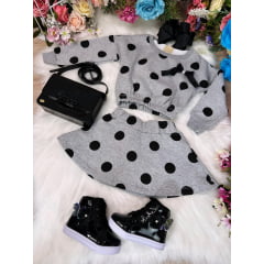 Conjunto de Moletom Blusa e Saia Cinza e Preto