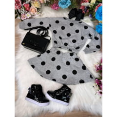 Conjunto de Moletom Blusa e Saia Cinza e Preto