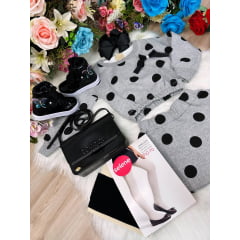 Conjunto de Moletom Blusa e Saia Cinza e Preto