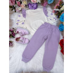 Conjunto de Moletom Blusa Off White Calça Lilás Meu Ursinho