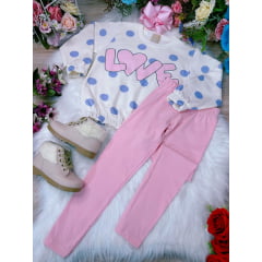 Conjunto de Moletom Blusa Off White e Calça Rosa Love