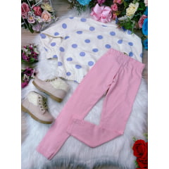 Conjunto de Moletom Blusa Off White e Calça Rosa Love
