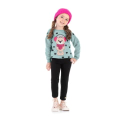 Conjunto de Moletom Blusa Verde e Calça Legging Preto