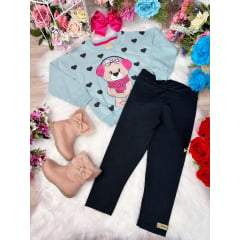 Conjunto de Moletom Blusa Verde e Calça Legging Preto