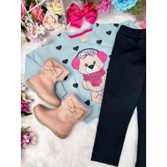 Conjunto de Moletom Blusa Verde e Calça Legging Preto
