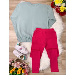 Conjunto de Moletom Blusa Verde e Calça Pink Too Cute