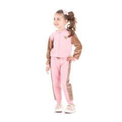 Conjunto de Moletom C/ Zíper e Pelúcia Blusa e Calça Rosa