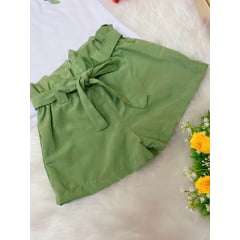 Conjunto Infantil Blusa Branca C/ Flores Shorts Verde