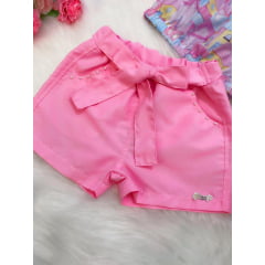 Conjunto Infantil Blusa Colorida Estampada Shorts Rosa Juvenil