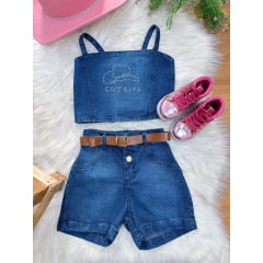 Conjunto Infantil Blusa e Short Jeans Boiadeira Casual