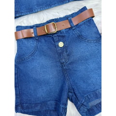 Conjunto Infantil Blusa e Short Jeans Boiadeira Casual