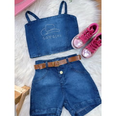 Conjunto Infantil Blusa e Short Jeans Boiadeira Casual