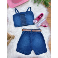 Conjunto Infantil Blusa e Short Jeans Boiadeira Casual