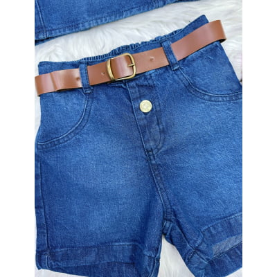 Conjunto Infantil Blusa e Short Jeans Boiadeira Casual