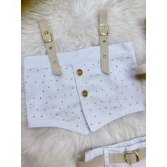 Conjunto Infantil Blusa e Short Sarja Branco Boiadeira Casual