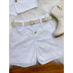 Conjunto Infantil Blusa e Short Sarja Branco Boiadeira Casual