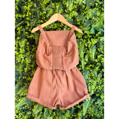 Conjunto Infantil Blusa e Short Sarja Marron Casual Boiadeira