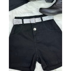Conjunto Infantil Blusa e Short Sarja Preto Boiadeira Casual