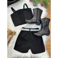 Conjunto Infantil Blusa e Short Sarja Preto Boiadeira Casual