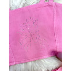 Conjunto Infantil Blusa e Short Sarja Rosa Boiadeira Casual
