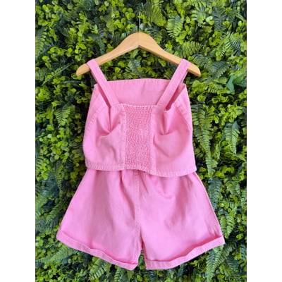 Conjunto Infantil Blusa e Short Sarja Rosa Chiclete Boiadeira Casual