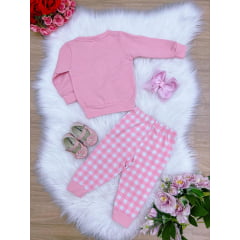 Conjunto Infantil Blusa Moletom Calça Legging Rosa Ursinho