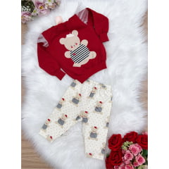 Conjunto Infantil Blusa Moletom Vermelha Calça Legging Bege